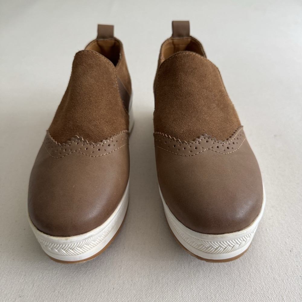 UNN Slip On Platform Sneaker Size 7W Penny Loafer High Heel Wedge Shoes Khaki - Picture 7 of 15